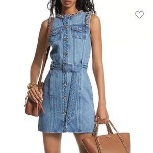 NEW MICHAEL Michael Kors Chain Trim Denim Dress Size 2
